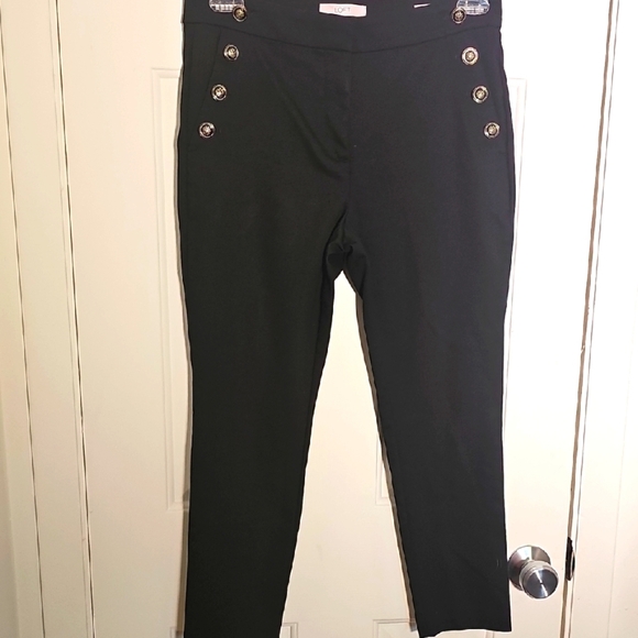 LOFT Elegant Black Trousers With Big Gold Buttons. Size 8P. The Sutton Skinny. - Picture 1 of 9